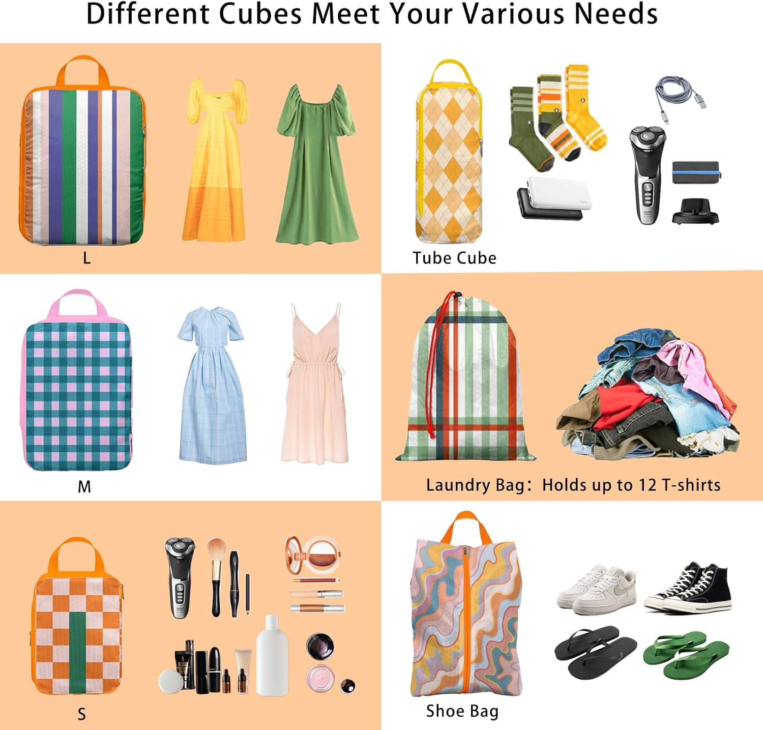 6 Pcs Compression Packing Cubes for Travel Suitcases, Waterproof Luggage Organizer Bags Set, Washable Packaging Cubes for Women Backpack Travel Perfect for Carry-Ons and Storage