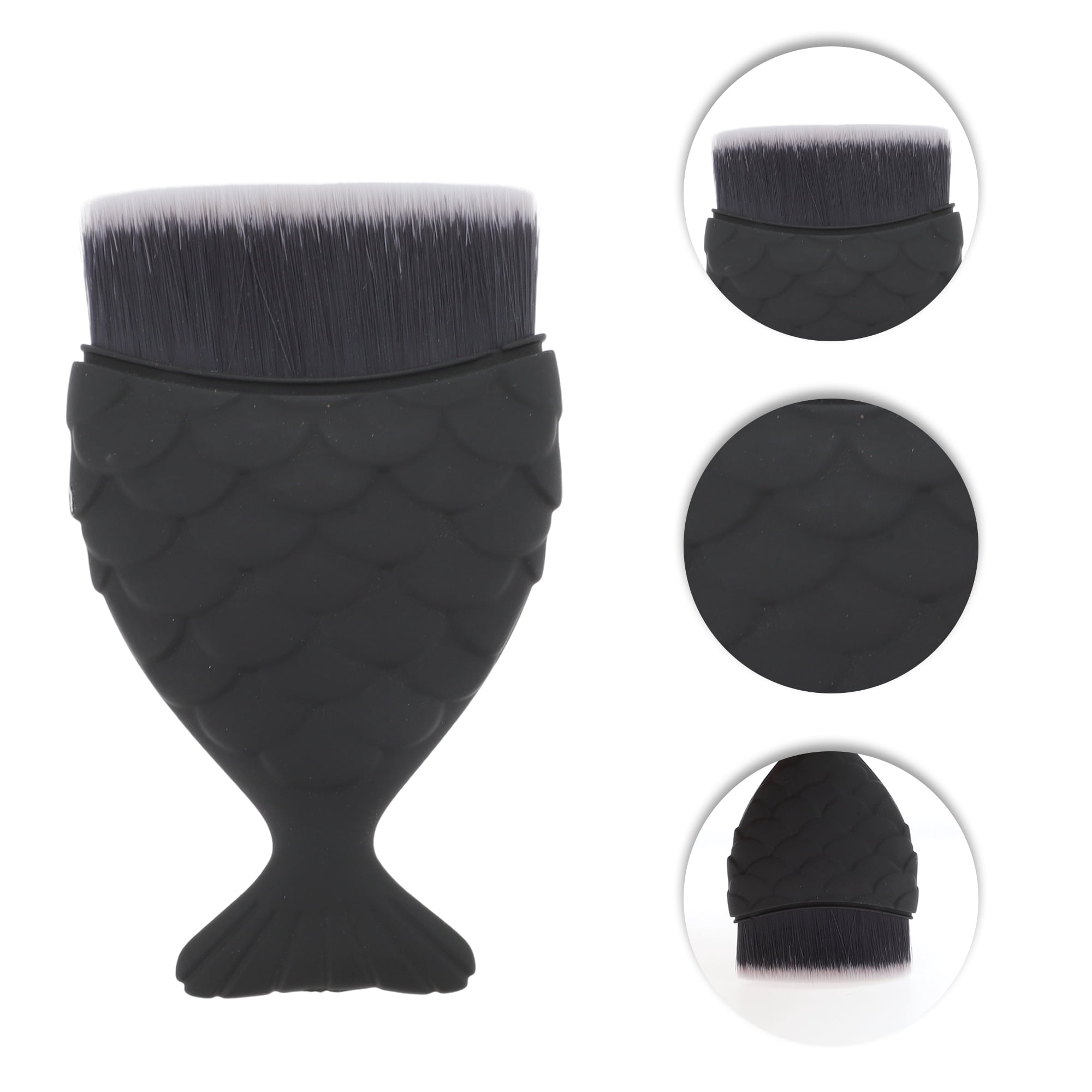 Unique Bargains 1 Pc Mermaids Shape Foundation Brush for Travel Black