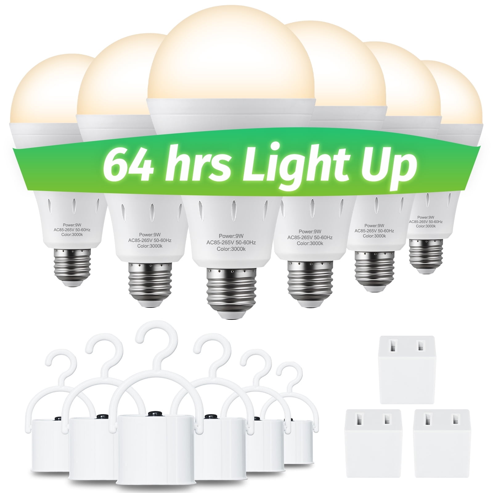 DABAOLUM 6pcs Rechargeable Light Bulbs, 6000K Emergency Battery Operated  Bulb with Hook,E26, image size:1600x1600