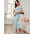 thumbnail image 2 of DARING DIVA Women's Soft Bodycon Fitted Stretchy Ribbed Midi Maternity Dress L Blue, 2 of 7