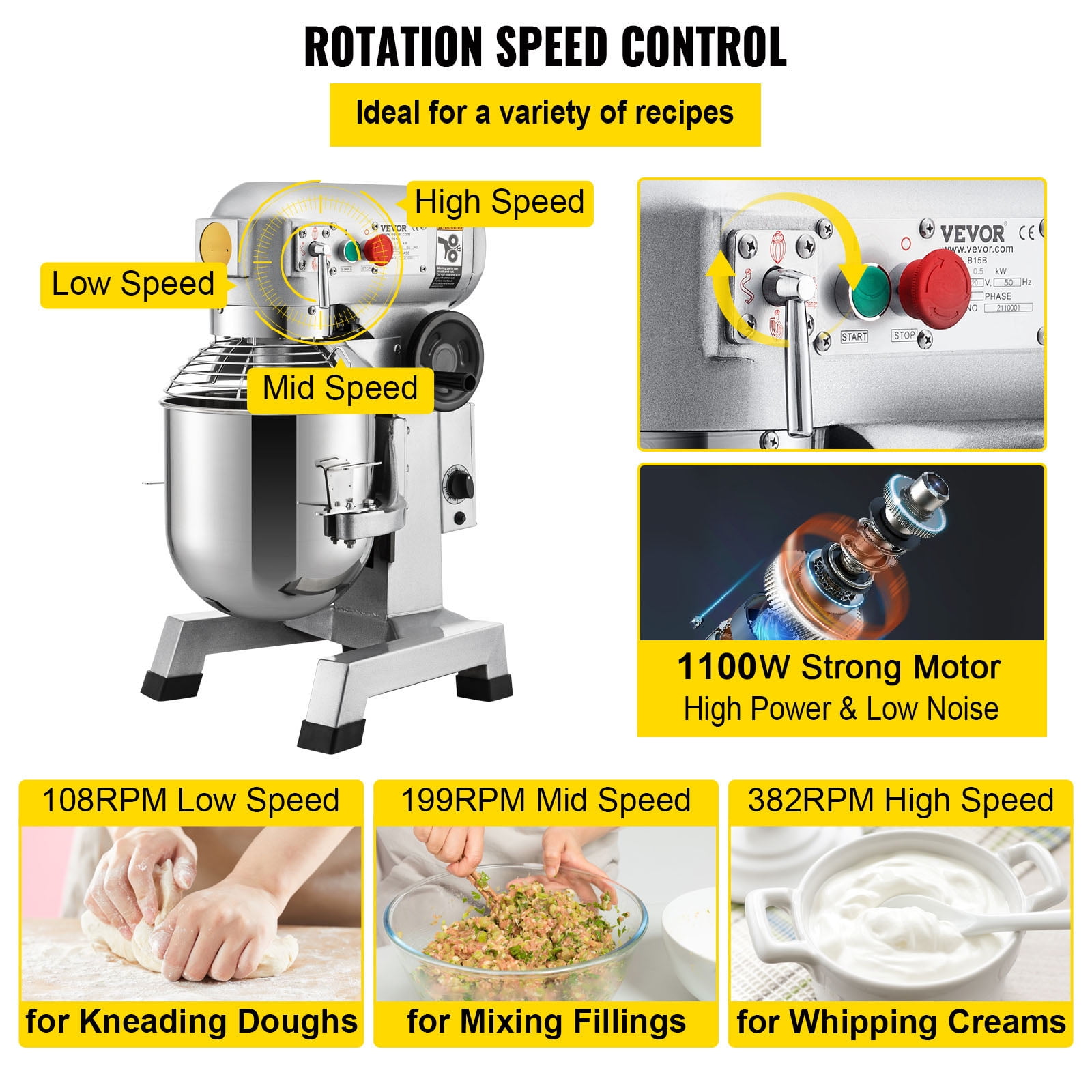 BENTISM Commercial Electric 30 qt Stand Mixer, White with Flat Beater, Dough Hook, Wire Whip