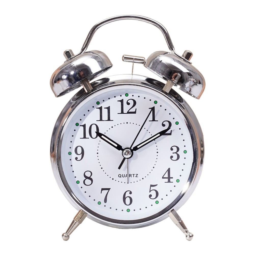4 Inch Silent Alarm Clock Retro Metal Bell Sweep Movement Luminous Night Light