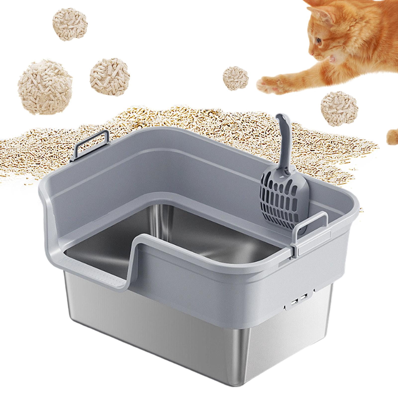EHJRE Large Cat Litter Box Litter Pan Heightening, Semi Enclosed for Small Large Cats High Sided Sturdy, Anti Splashing, Cat Toilet Light Gray