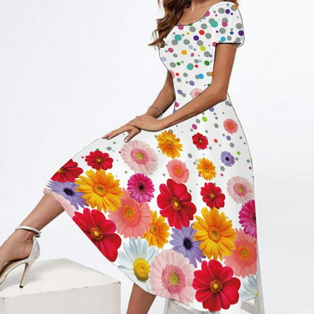 Summer Dresses For Women 2022 Women Summer Casual Short Sleeve Floral ...