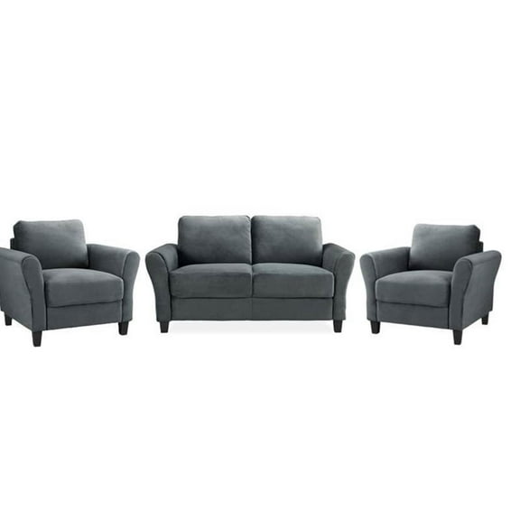 3 Piece Sofa Set with Loveseat and (Set of 2) Accent Chairs in Dark Gray