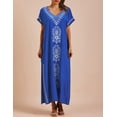 thumbnail image 3 of Bsubseach Kaftan Dress for Women V Neck Short Sleeve Beach Long Swimsuit Cover Up, One Size, 100% Rayon, 3 of 5
