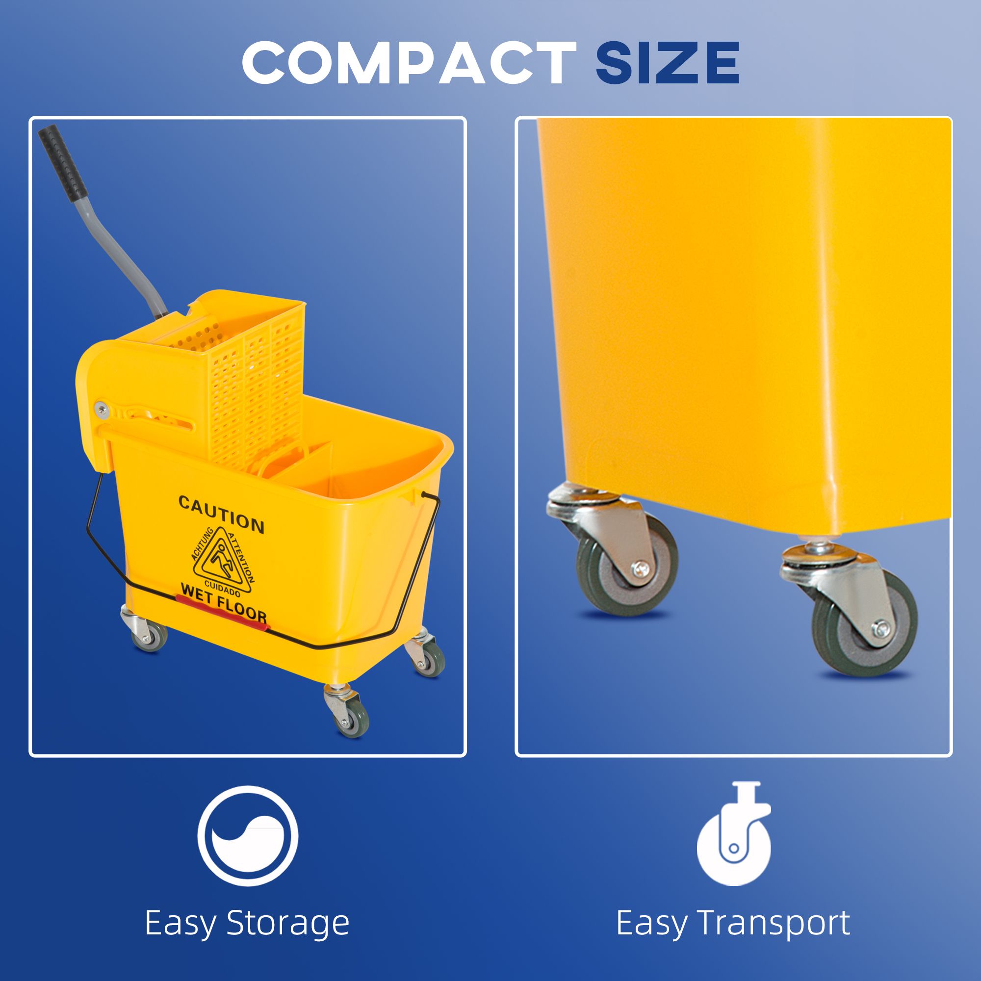 Heavy Duty Janitor Mop Bucket with Wringer, Durable Yellow, Easy Clean-Up