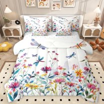 Homewish Flying Dragonflies 7-Piece Full Bedding Set - Flowers Spring Garden