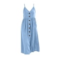 thumbnail image 4 of Sokhug Midi Dresses for Women Spaghetti Strap V Neck Button Down Empire Waist with Pockets Casual Summer Sundress, 4 of 6