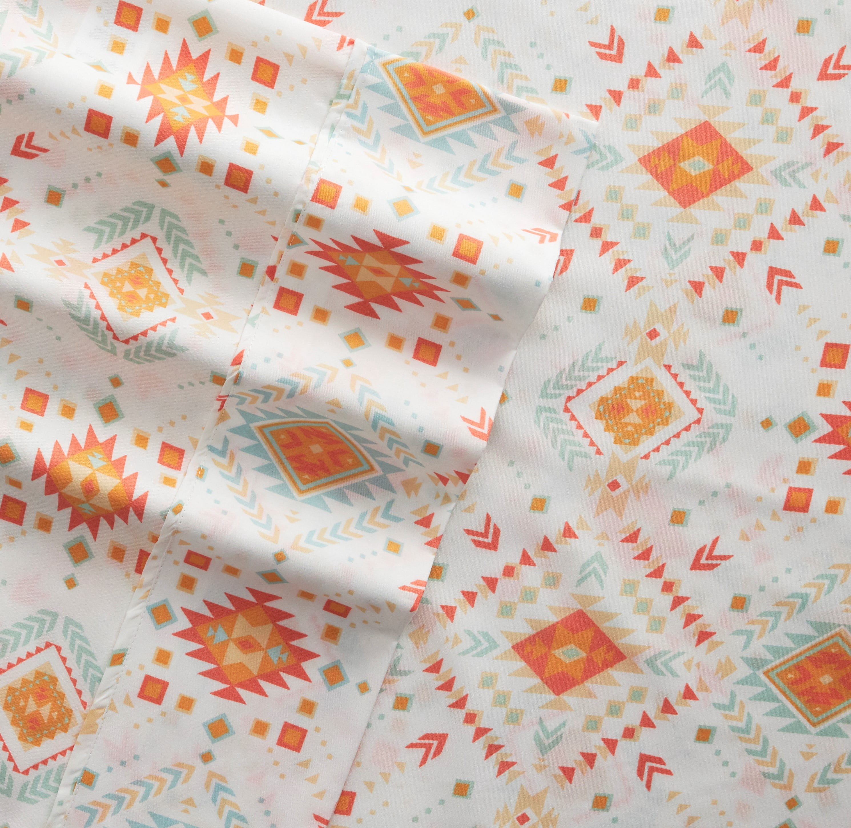 Noble Linens 4 Piece Pattern Microfiber Bed Sheets Set, Coral Aztec Dreams, Queen