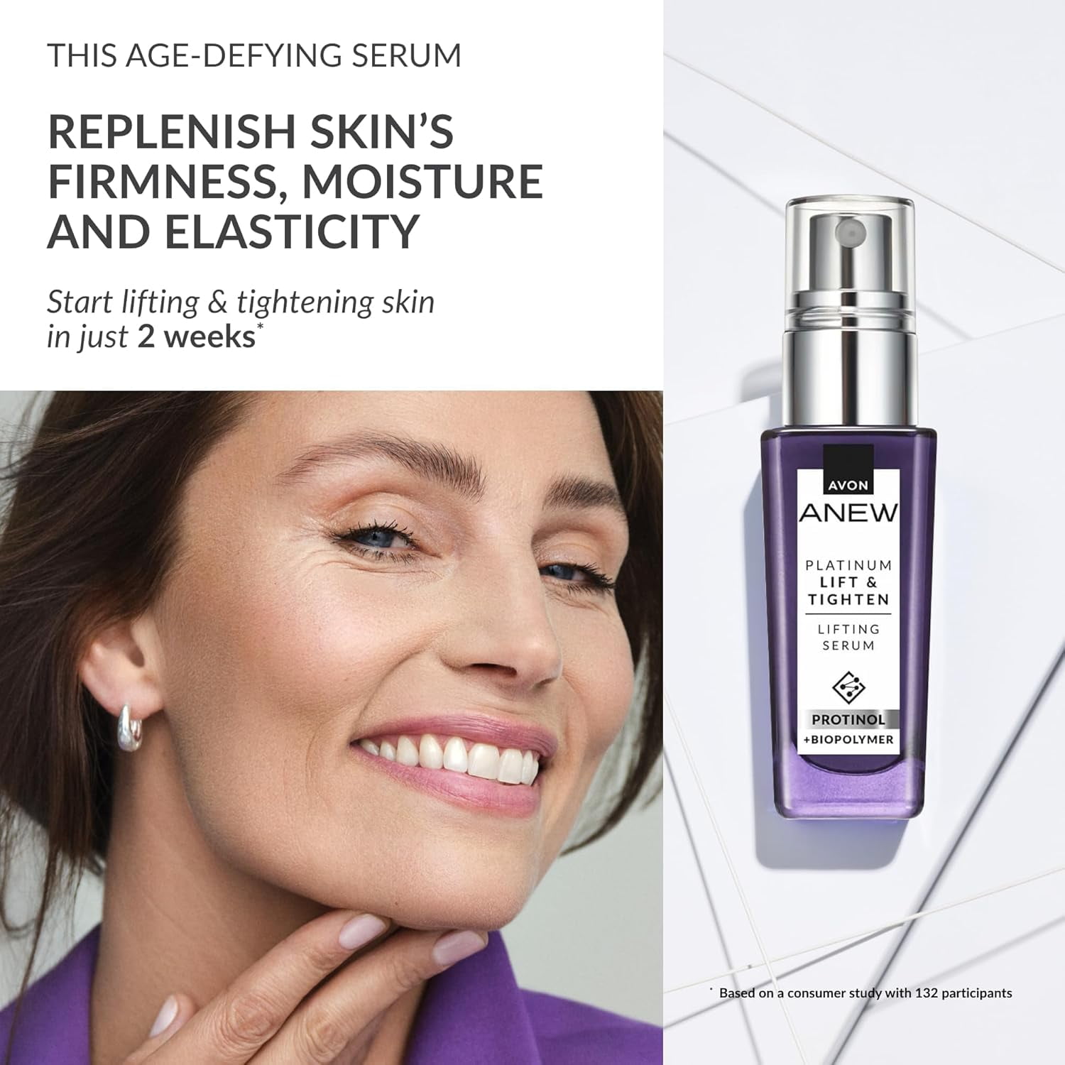 Avon Anew Platinum Lift & Tighten Serum 30ml, Lifts, Smooths and Contours, Dual Collagen Boost, Strengthens the look of Skin's Surface, Cruelty Free