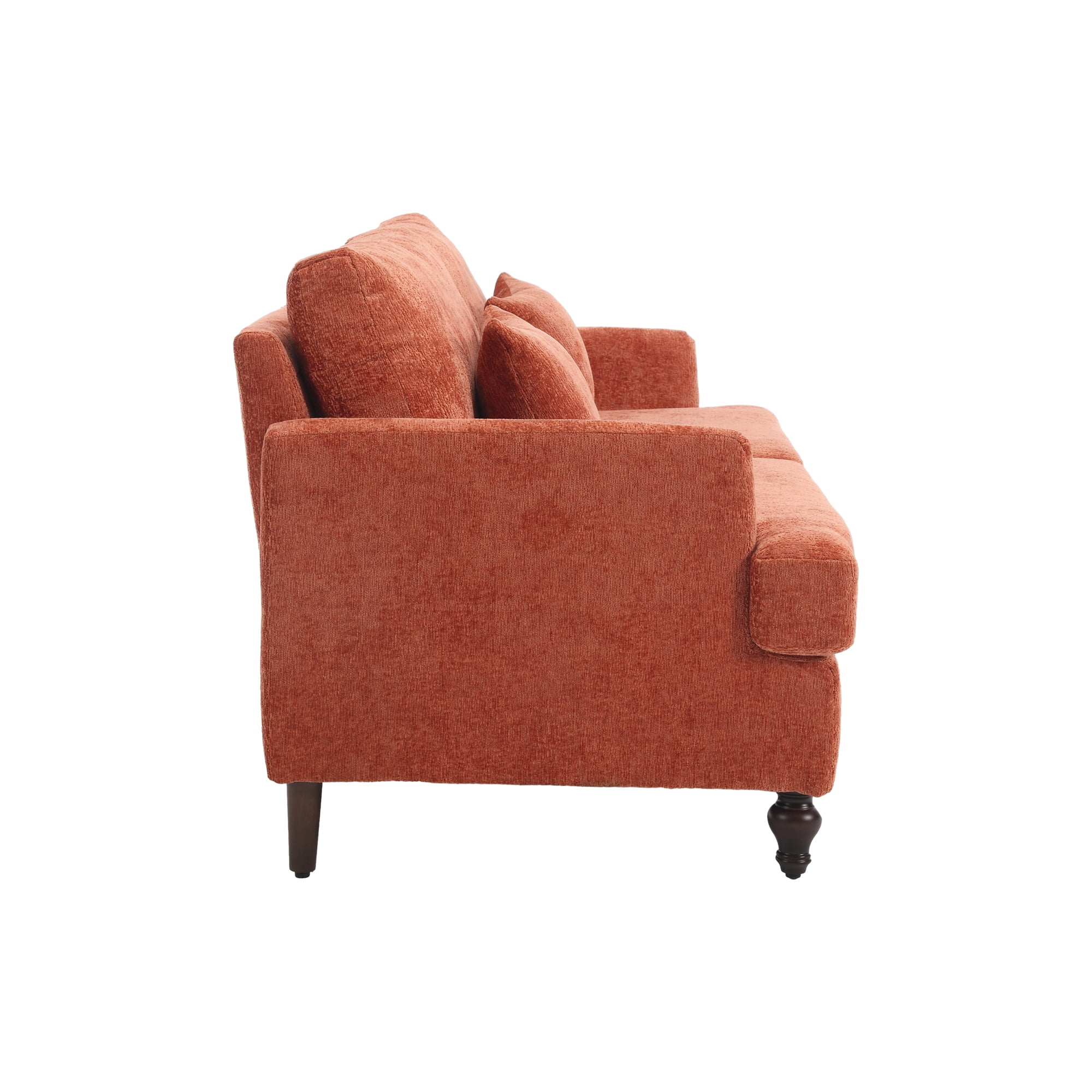 MAYEERTY Mid Century Modern chenille Fabric Loveseat sofa, 2-Seat Upholstered Loveseat Sofa Modern Couch for Living Room,Brown wood feet sofa for Bedroom, Reading (Orange Chenille)