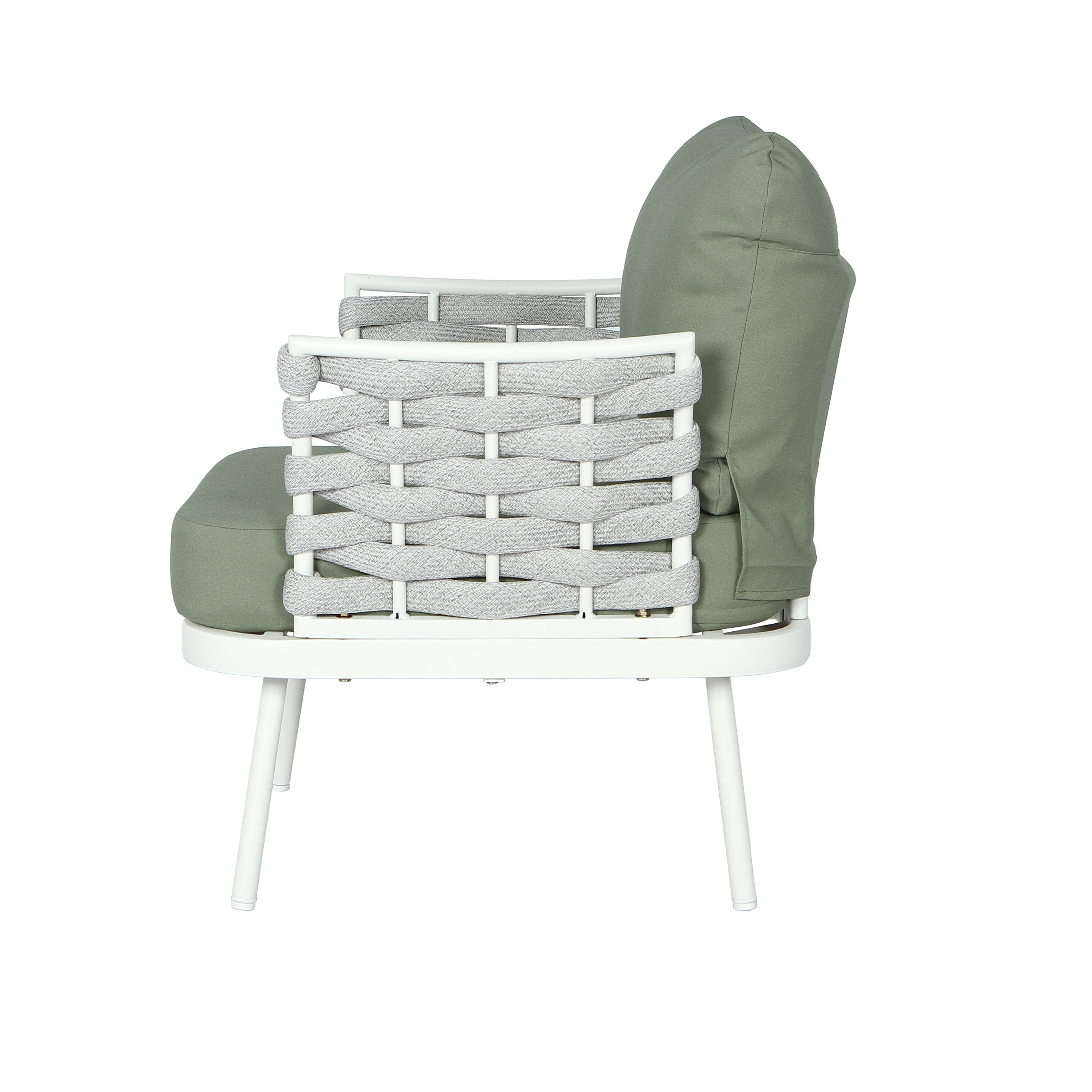Christopher Knight Home Outdoor Rope Woven Lounge Chairs with Cushions, Steel Frame, Off White+Green, Set of 2
