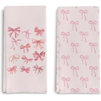 Coquette Pink Bow Kitchen Towels Set of 2-Pink Bow Cherry Kitchen Decor,Pink Kitchen Accessories,Pink Kitchen Decor,Pink Bow Decor,Pink Bow Dish Tea Towels,18x26 Inches