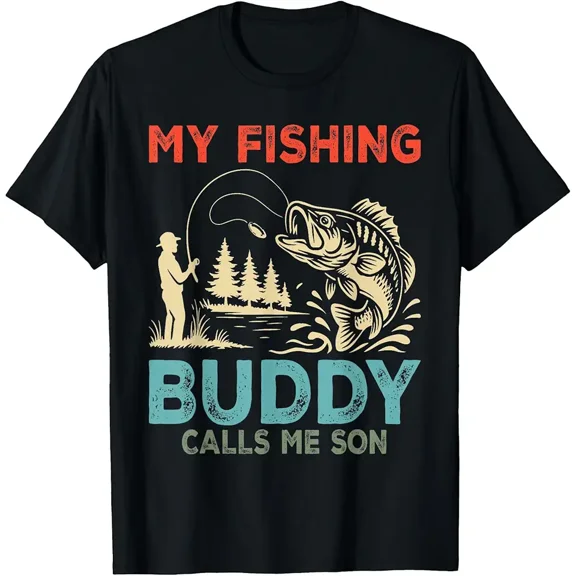 Fisherman My Fishing Buddy Calls Me Son Vintage Xmas T-Shirt