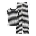 thumbnail image 2 of Women's Striped Two Piece Set, Short Sleeve Top Wide Leg Pants Set, Black and White Stripe Summer Outfits for Women, Casual Lounge Set, Vacation and Maternity Outfits-Khaki, 2 of 6