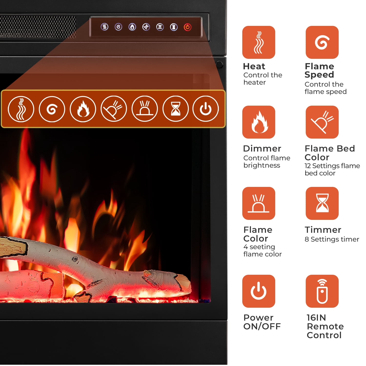 WAA Electric Fireplace Mantel Package Wooden Surround Firebox TV Stand Free Standing Electric Fireplace Heater,Remote Control,4 Flame Colors,12 Flame Bed Colors,5 Flame Brightness,5 Speeds,GREY