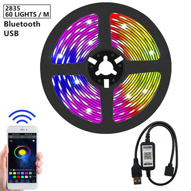 Tira de luces LED RGB con Control Bluetooth, cinta de diodo de retroiluminación Flexible de 1-5M, 5V, 2835/5050