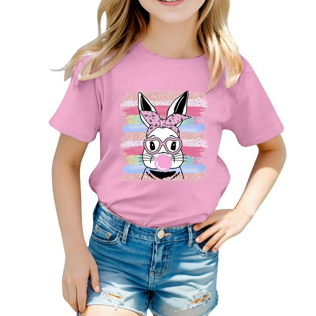 XDZJLR T-Shirts Filles Enfants Graphique de Pâques Coupe Ample Manches Courtes Col Rond pour Garçons 12-13 Ans