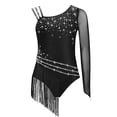 thumbnail image 4 of CHICTRY Kids Shiny Rhinestone Tassel Gymnastics Dance Leotards for Latin Cha-Cha Figure Skating Dancewear Black 10, 4 of 5