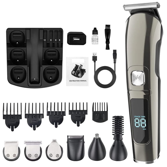 Electric Beard Trimmer for Men, Hair Trimmer, Waterproof Body Grooming Kit with USB Charging and LED Display, Rechargeable All in 1 Body Shaver Razor
