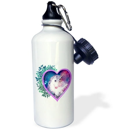 3dRose A sweet unicorn forever held within a floral heart of love, Sports Water Bottle, 21oz