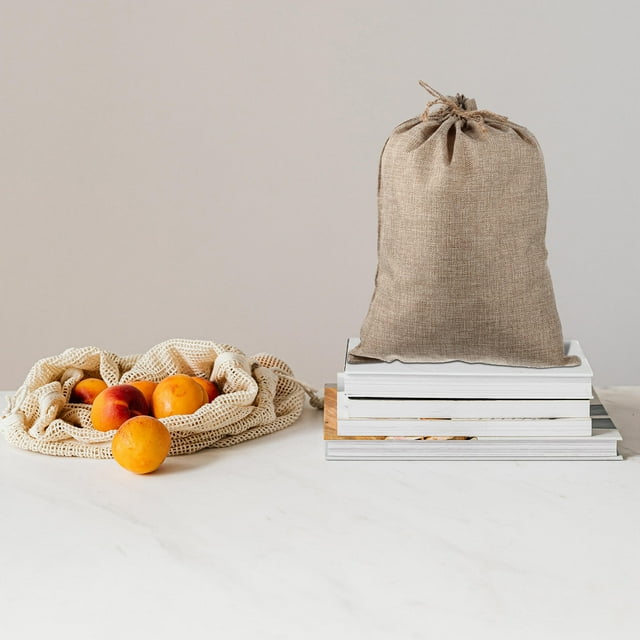 OULII 6 Pcs Sac de Légumes en Toile de Jute Kaki pour Préparation d'Urgence
