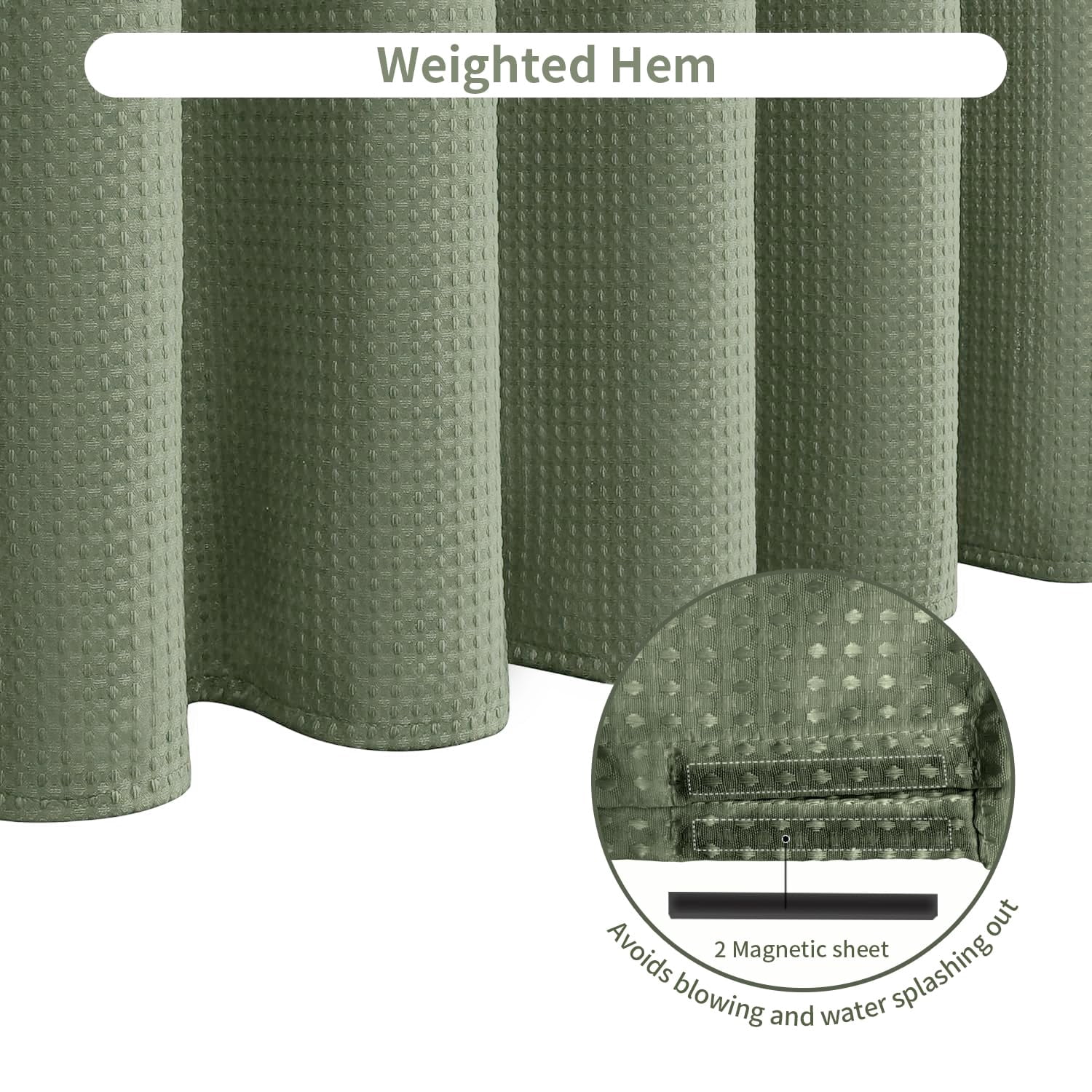 Shower Curtain sage green curtains bathroom curtain Waffle Textured Heavy Duty Thick Fabric Shower Curtains for Bathroom, Luxury Weighted Polyester Cloth Bath Curtain ,72Wx72H,Green