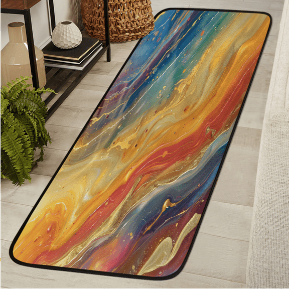 CURLYOOT Colorful Marble Runner Rug 2'x6' Washable Kitchen Runner Rug Indoor Non Slip Laundry Rugs Rainbow Floor Carpet for Hallway Kitchen Entryway Bedroom Living Room
