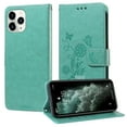 thumbnail image 2 of for iPhone 11 Pro Max Wallet Phone Case,Women Flip Folio Cover with Credit Card Holders Emboss Butterfly & Flower PU Leather Purse Kickstand Case With Wrist Strap for iPhone 11 Pro Max,Green, 2 of 9
