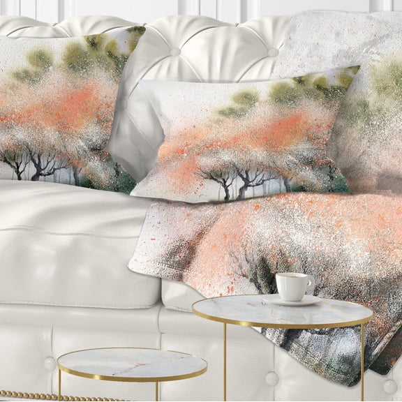 Designart Trees with Flowers Near River - Landscape Printed Throw Pillow - 12x20