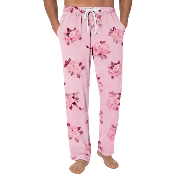 Fgvctg Valentine's Day Men's Pajamas Soft Sleepwear Wide Leg Pajamas Love Heart Graphic High Waisted Pjs Pant Loose Spring Drawstring Lounge Pants with Pockets Pink M
