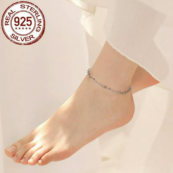 Heart Shape Beach S925 Sterling Silver Anklets Bracelets Women Foot Fine Jewelry