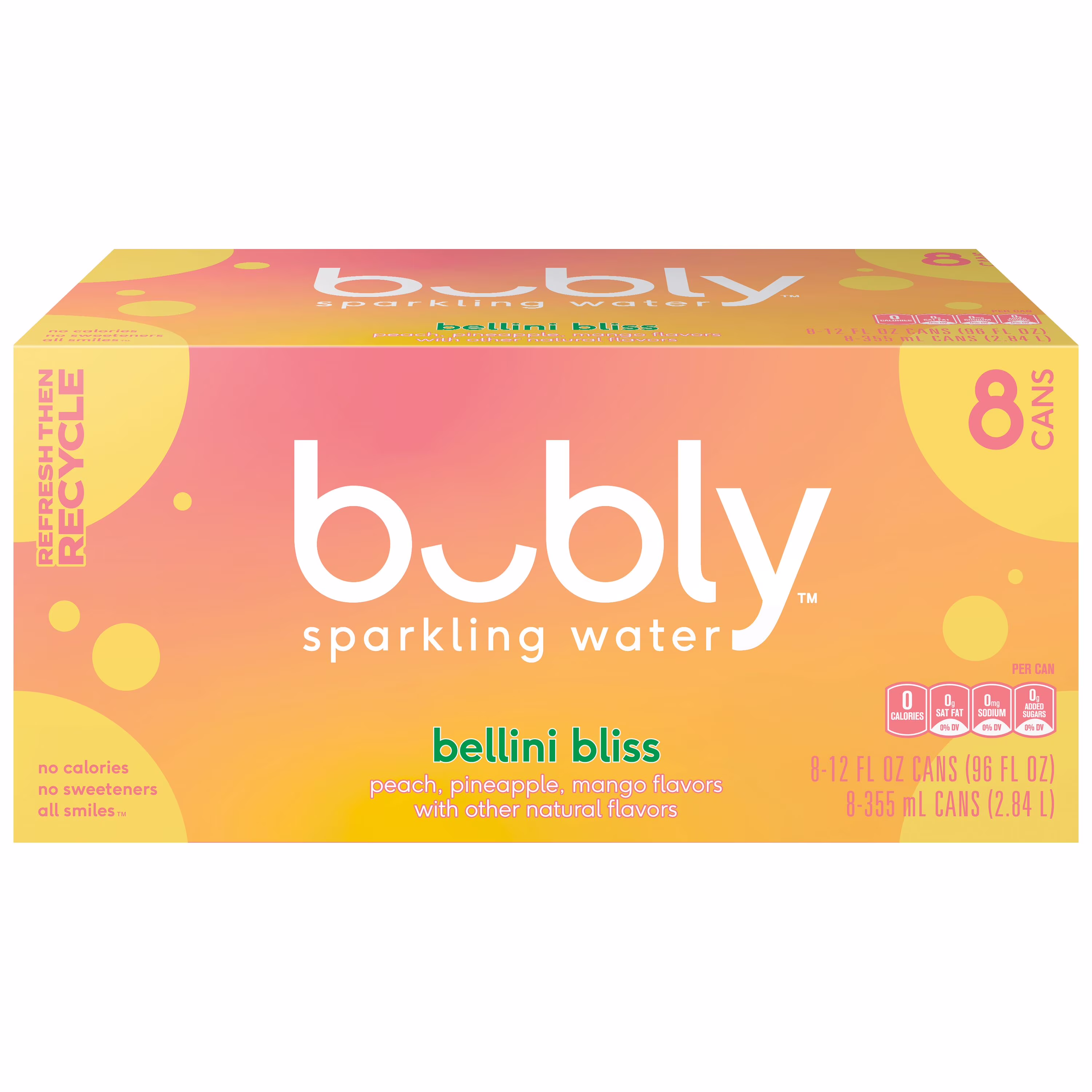 (6 pack) bubly Bellini Bliss Sparkling Water, 12 fl oz, 8 Pack Cans