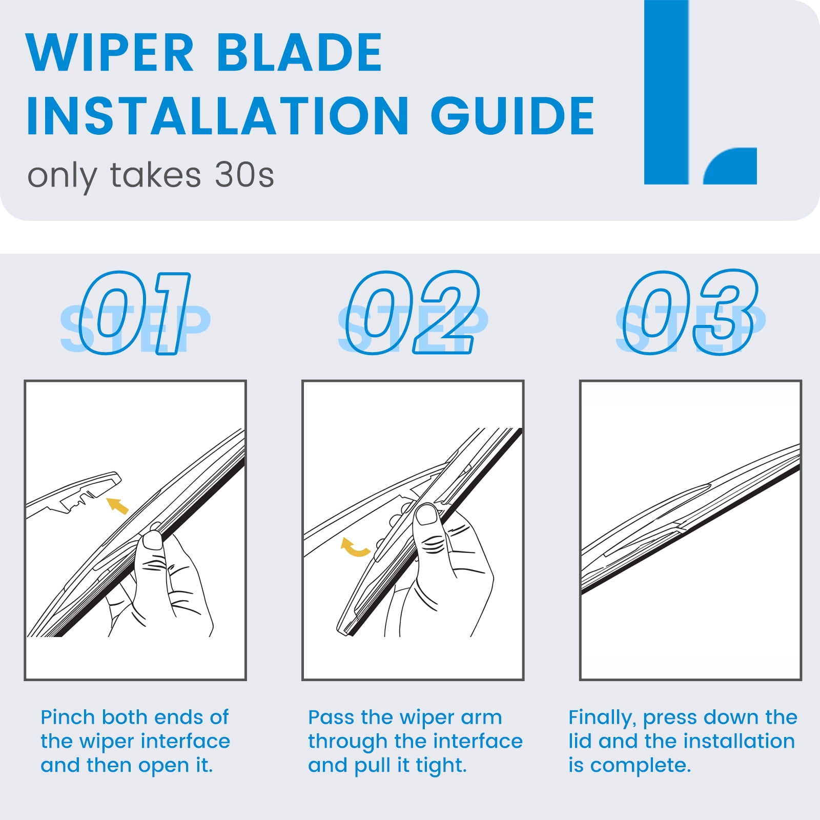 LADEWEU® 3 Wipers 26"+15"+11" for Chevrolet Aveo Sonic 2012-2017 All Weather Original Equipment Automotive Replacement Front Rear Windshield Wiper Blade (Pack of 3)