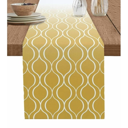 Table Runners 108 Inches Long Dress Scarves Morocco Yellow Farmhouse Coffee/Dining/Kitchen Table Runner for Living Room Geometric Abstract Plaid Gradient 13x108 Inch