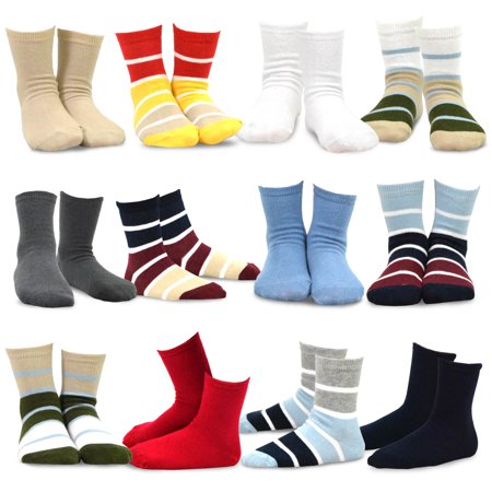 

TeeHee Socks Kids Boys Cotton Basic Crew Socks 12 Pair Pack (12-24M Sold & Ruggy Stripe)