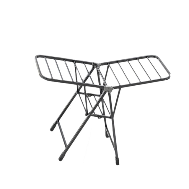 Tendedero plegable con ruedas de acero al carbono con estructura triangular de tubo cuadrado grueso de dos capas para dormitorio y balcón 14 metros gris