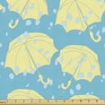 thumbnail image 1 of Umbrella Fabric by the Yard Upholstery, Cartoon Drawn Pastel Colored Abstract Parasol Drawing and Raindrops, Decorative Fabric for DIY and Home Accents, Deep Sky Blue Pale Yellow by Ambesonne, 1 of 5