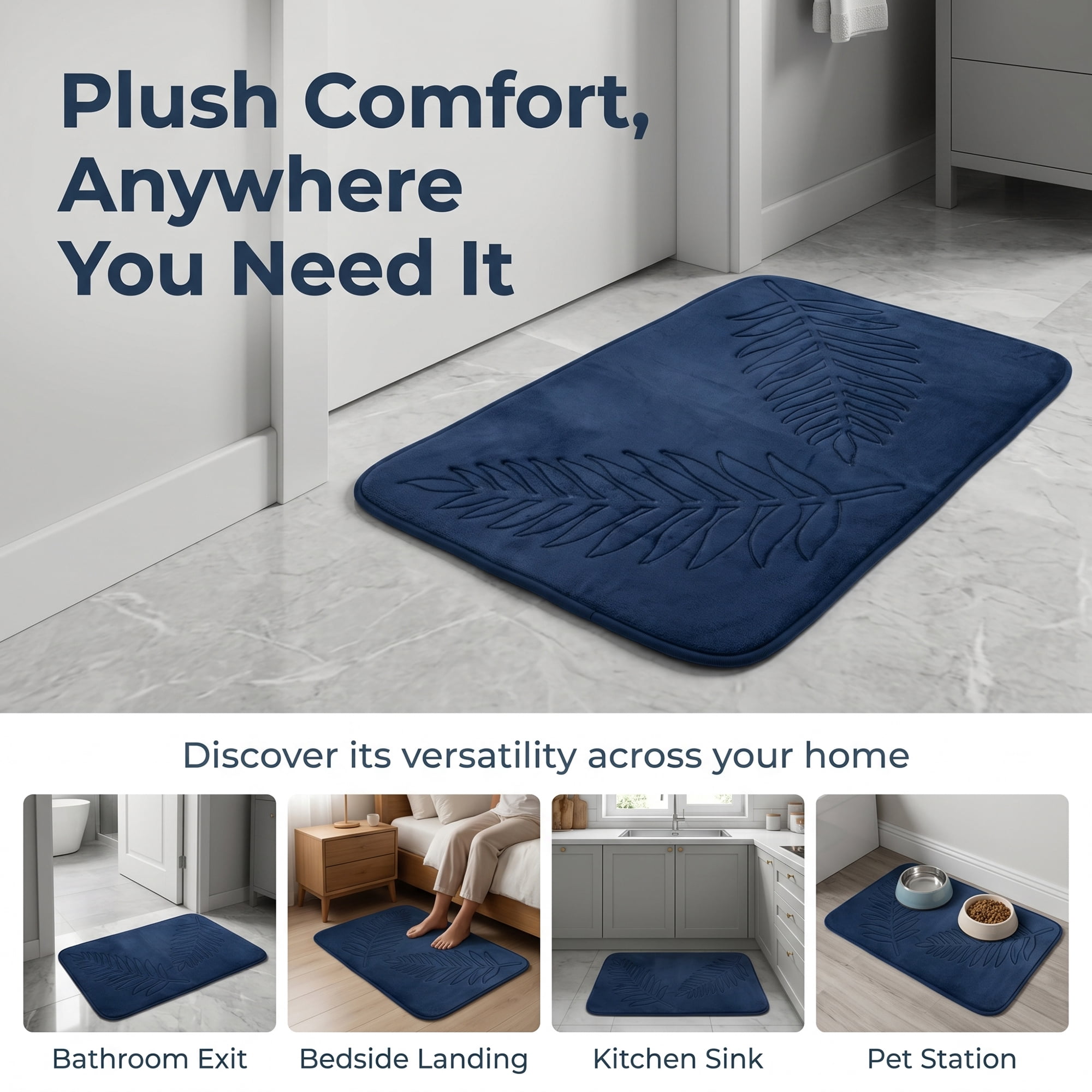 Unique Bargains Thick Absorbent Plush Non Slip Microfiber Bath Mat Navy Blue 24" x 16"