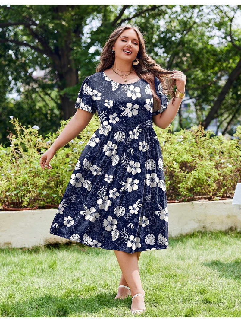 plus size short flowy dresses Ever-Pretty Elegant A-Line Chiffon Midi Summer Formal Wedding Guest Dress