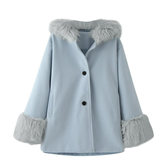 Vedolay Coat for Girls Long Sleeve Jacket Kids Plush Outerwear Warm Clothes Light Blue,100