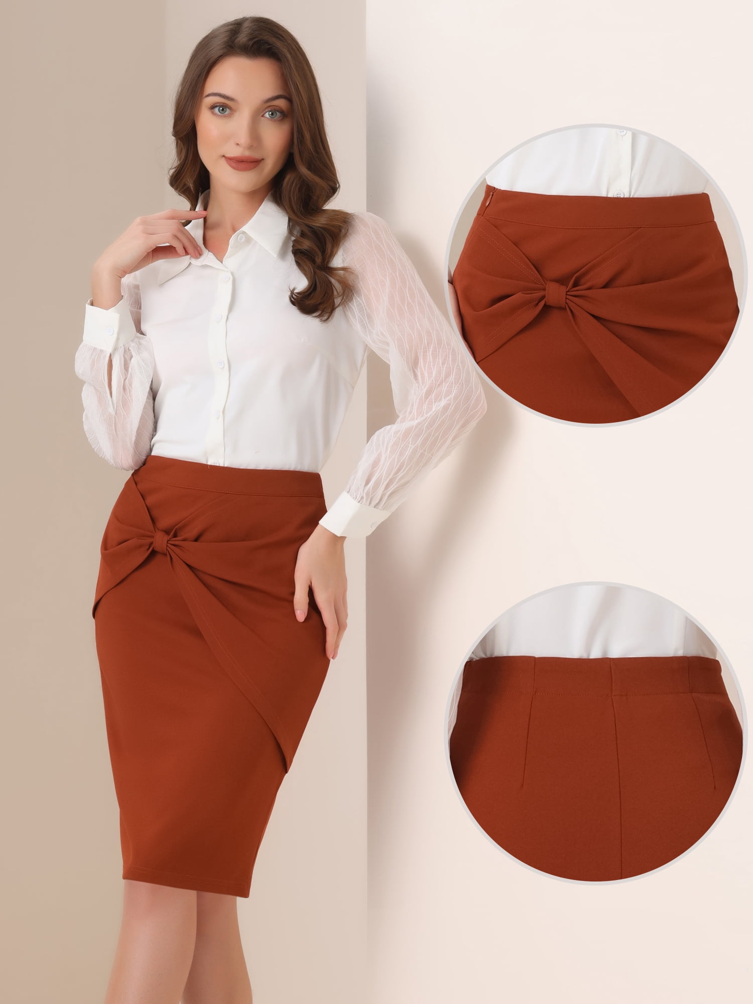 DARING DIVA Women's High Waist Pencil Work Bodycon Skirt S Caramel