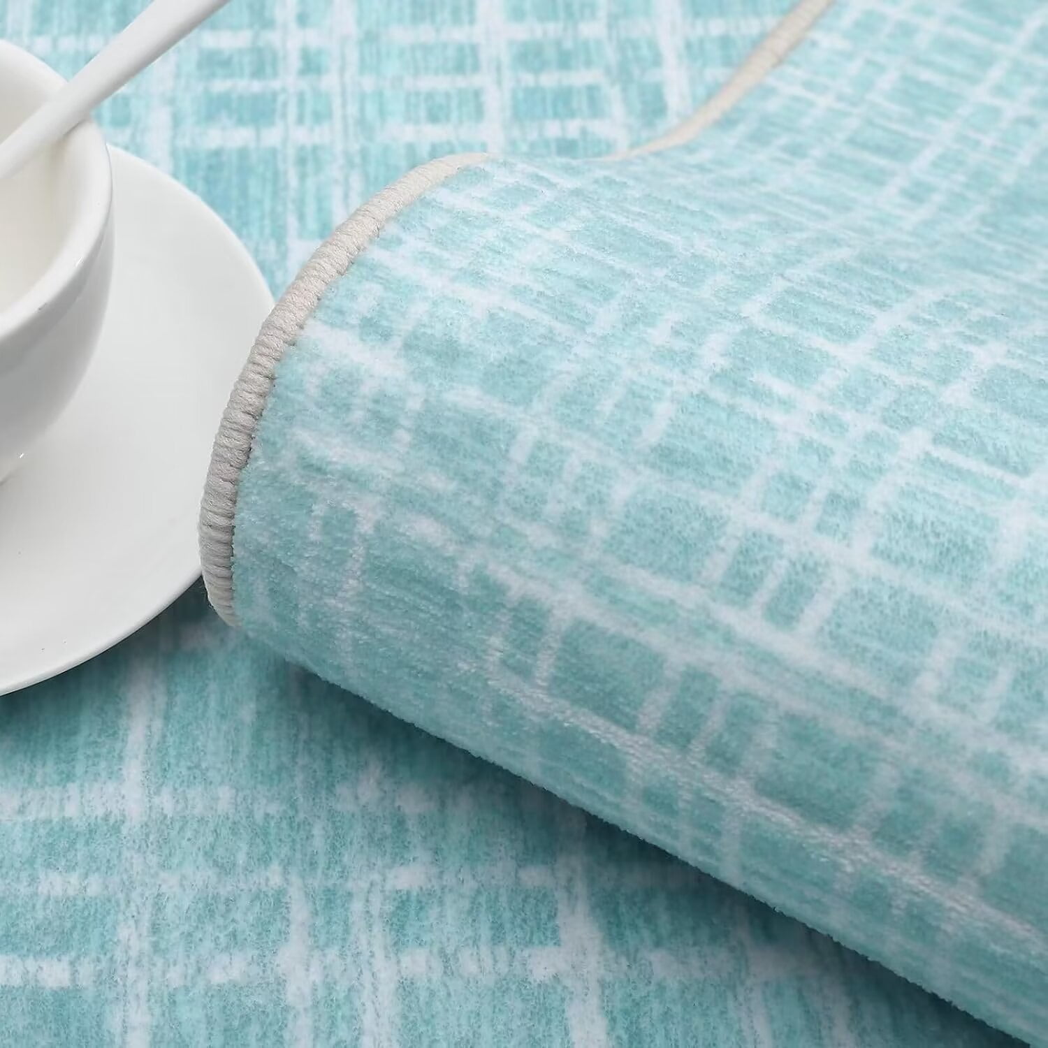 GlowSol 5x7 Area Rug Modern Geometric Rug Farmhouse Plaid Carpet Non-Slip Low Pile Washable Rug Indoor Foldable Thin Rug Home Floor Decor, Teal