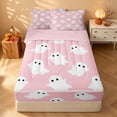thumbnail image 2 of Homewish Cute Ghost Zipper Full Size Comforter Sets with Fitted Sheet and 2 Pillowcases for Girls, Happy Halloween Zipper Bedding Set, Light Pink White, Pink Reversible, 2 of 7
