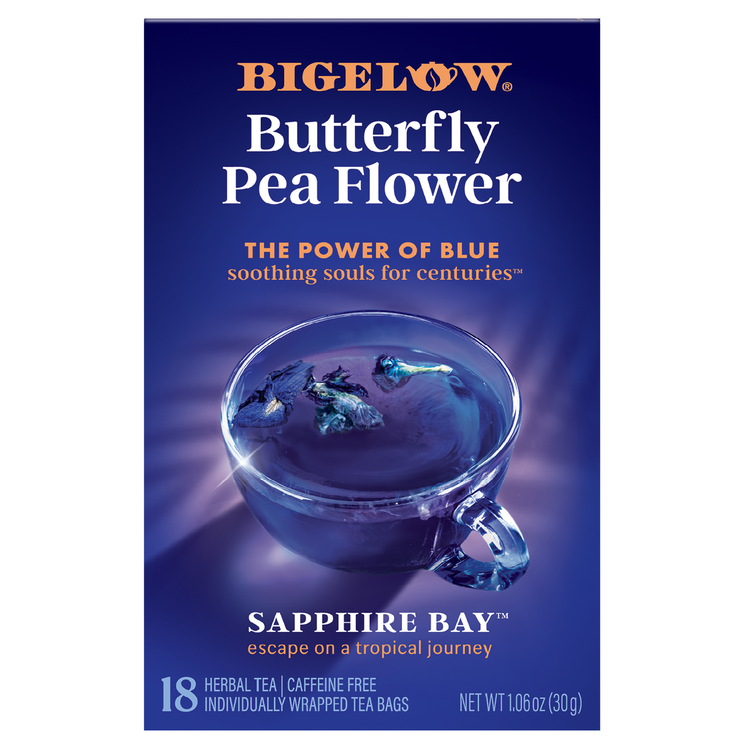 Bigelow Butterfly Pea Flower Sapphire Bay, Herbal Tea, Tea Bags, 18 Count