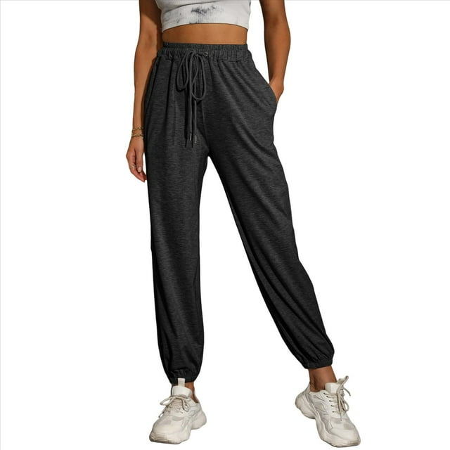 Pantalones Deportivos Casuales de Cintura Alta para Mujer, Pantalones Elásticos de Puntos. Gris Oscuro XL