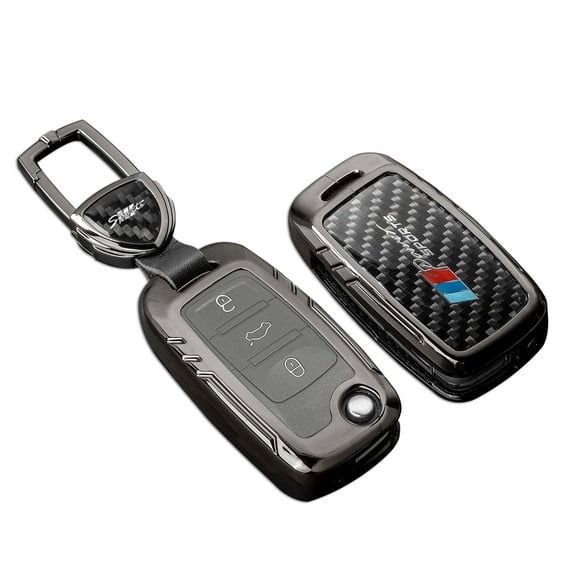 for Volkswagen Key Fob Cover with Keychain,Real Carbon Fiber Zinc Alloy Protection Key Case for VW Golf GTI Jetta Passat Tiguan Beetle Polo MK6 Touareg CC Eos Key shell Accessories