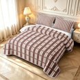 thumbnail image 3 of Manfei Vintage Grid Twin Quilt Set,Classic Stripes Twin Coverlet Set,Red Brown,2pcs,1 Bedspread and 1 Pillowcase, 3 of 7