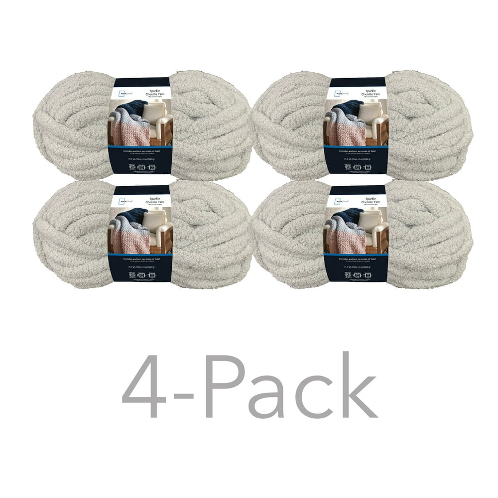 Mainstays Super Bulky Sparkle Chenille Yarn Silver, 31.7 yd, 4Pack